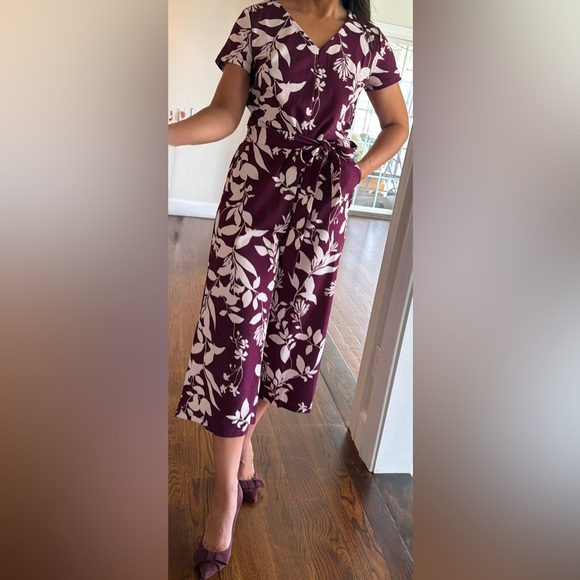 Ann Taylor Pants - Ann Taylor Purple and White Floral Wide Leg Pants